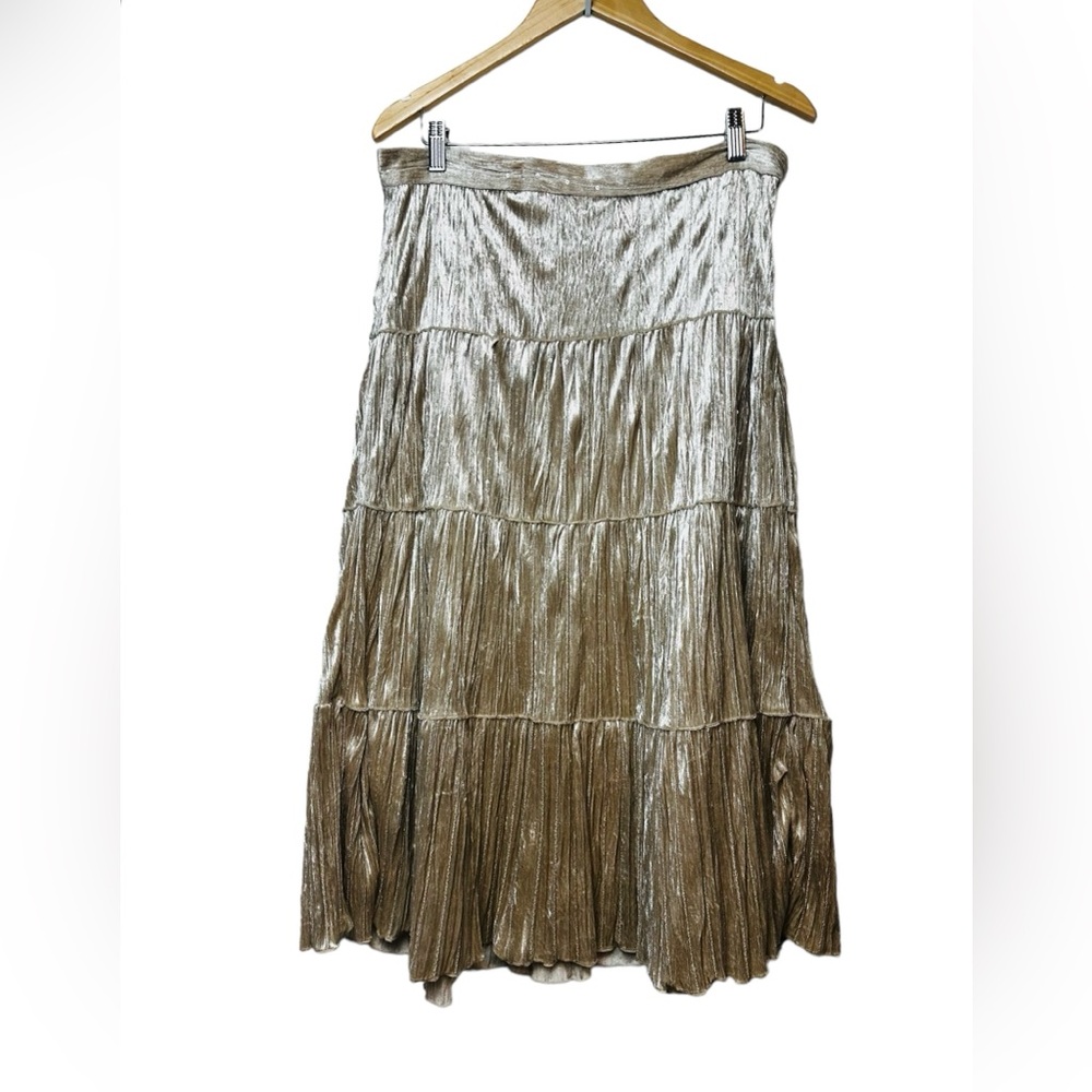 Vintage Champagne Velvet Tiered Midi Skirt Evening Party Holiday Size Large